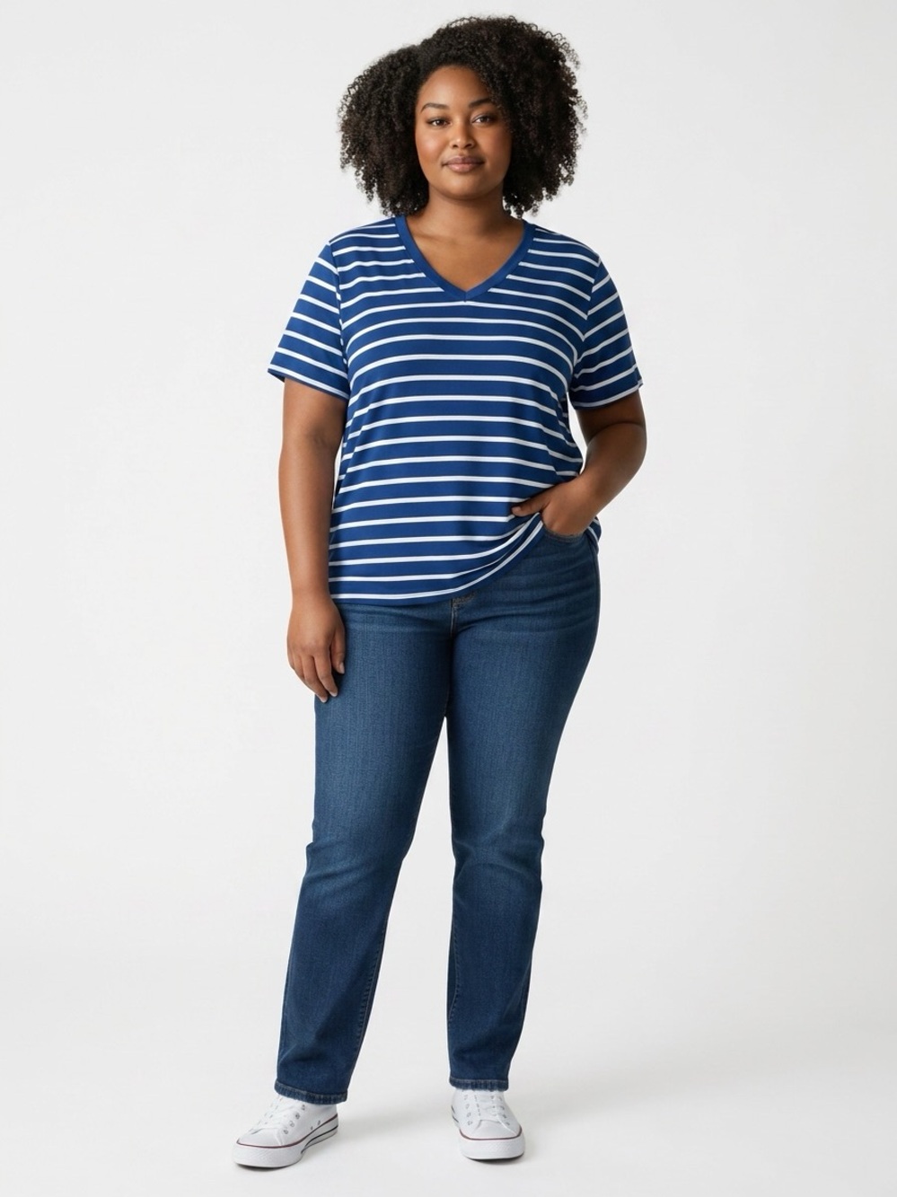GAP XL Navy White Striped V Neck Short Sleeve Tunic Top - Picture 6 of 9